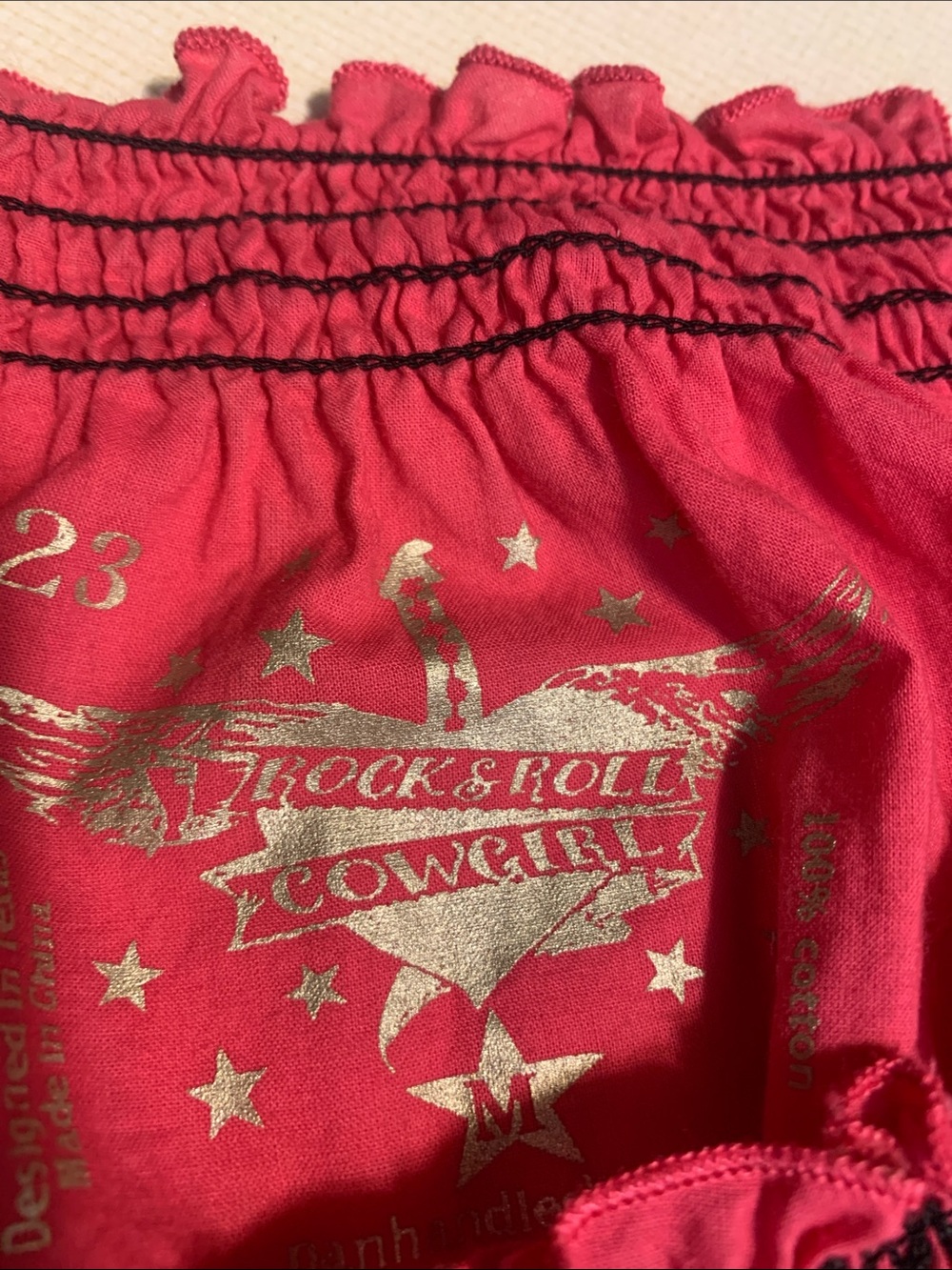 Rock & Roll Cowgirl Pink Short-Sleeve Peasant Blouse with Black Graphic - Picture 7 of 8